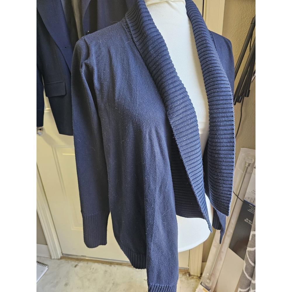 Joan Vass Studio Navy Blue Open Front Knit Cardigan Sweater Size L